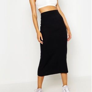 Boohoo black ribbed midaxi skirt